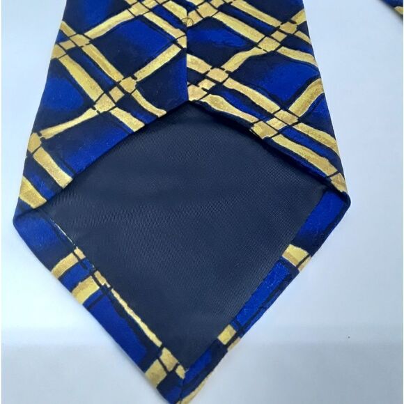 Nicola Ferri Italy Navy Blue/Blue/Yellow Plaid Tie 100% Pure Silk - Picture 5 of 7
